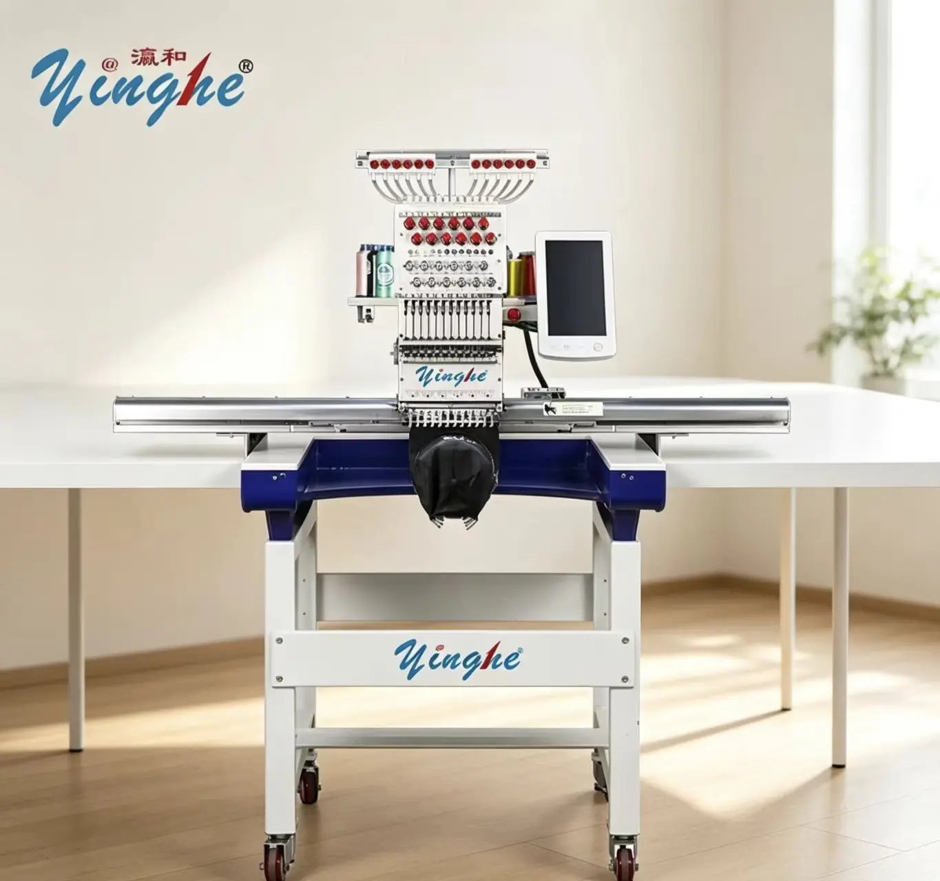 YH-1201 Single Head 12 Needle Industrial Embroidery Machine High Speed Auto Thread Trim For Hoodie Cap Logo Bulk Embroidery