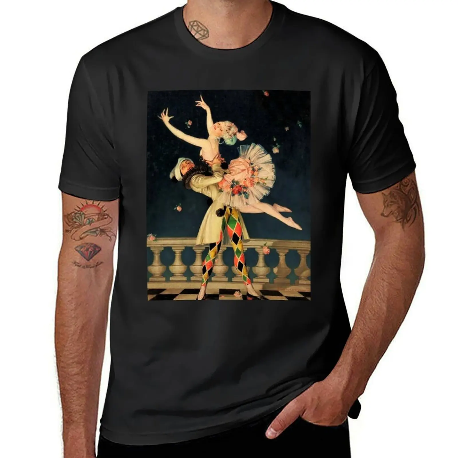 “Harlequin and Columbine” by FX Leyendecker T-Shirt customizeds summer clothes blacks hippie clothes Men's t shirts