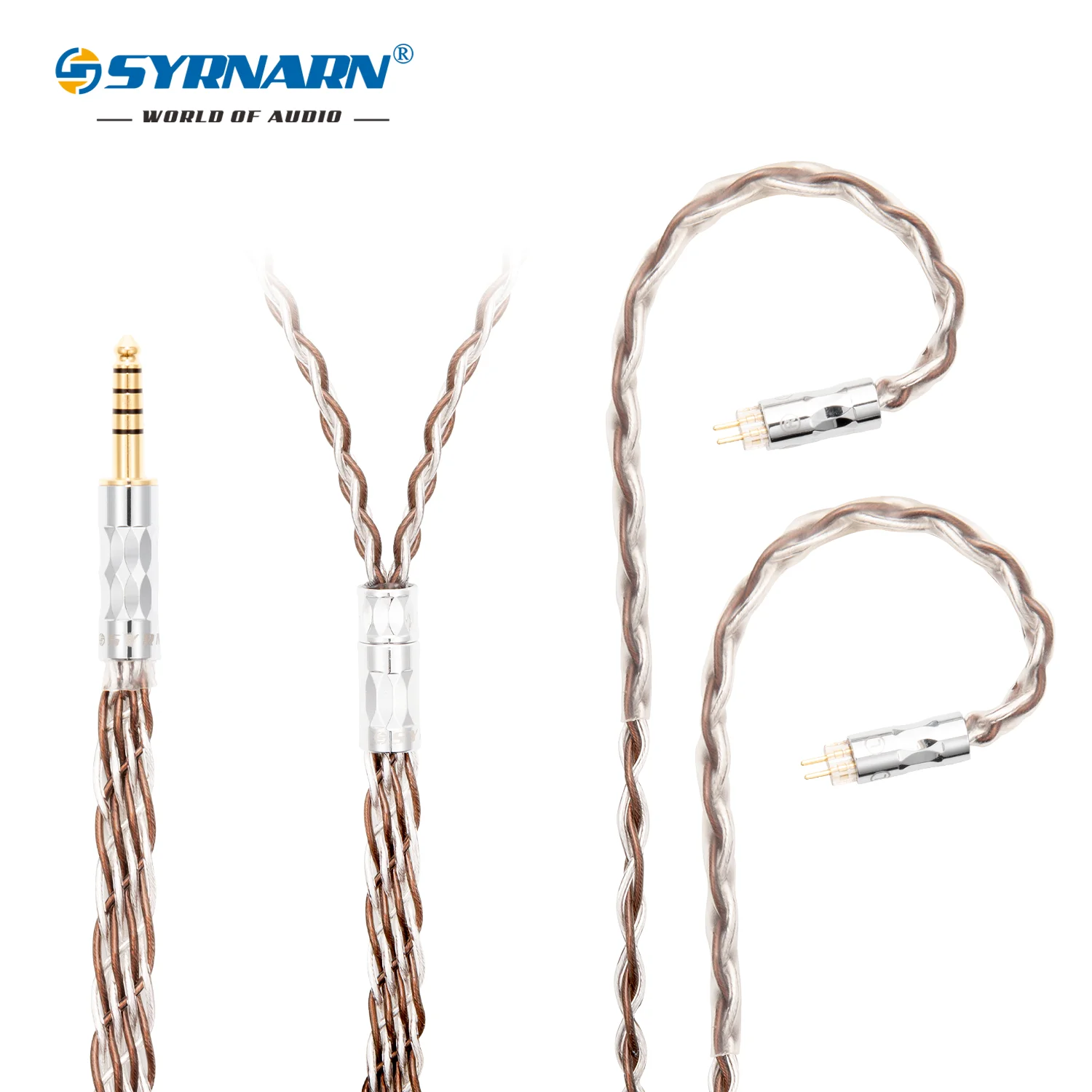 SYRNARN 2.5/3.5/4.4 Balanced 0.78 MMCX QDC Earphone Replacement OCC Copper Detachable 2Pin IEM 28AWG Litz Brown+Silver Cable