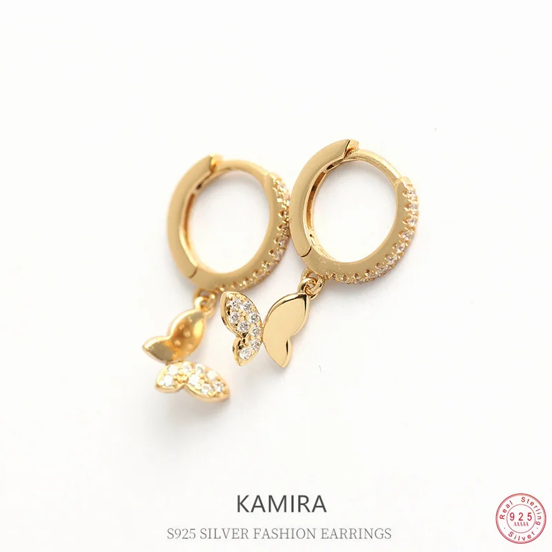 

KAMIRA стерлингового серебра 925 пробы, милая нежная подвеска-бабочка, циркониевые серьги-кольца для женщин, очаровательный подарок для милых девушек, банкет, свадьба