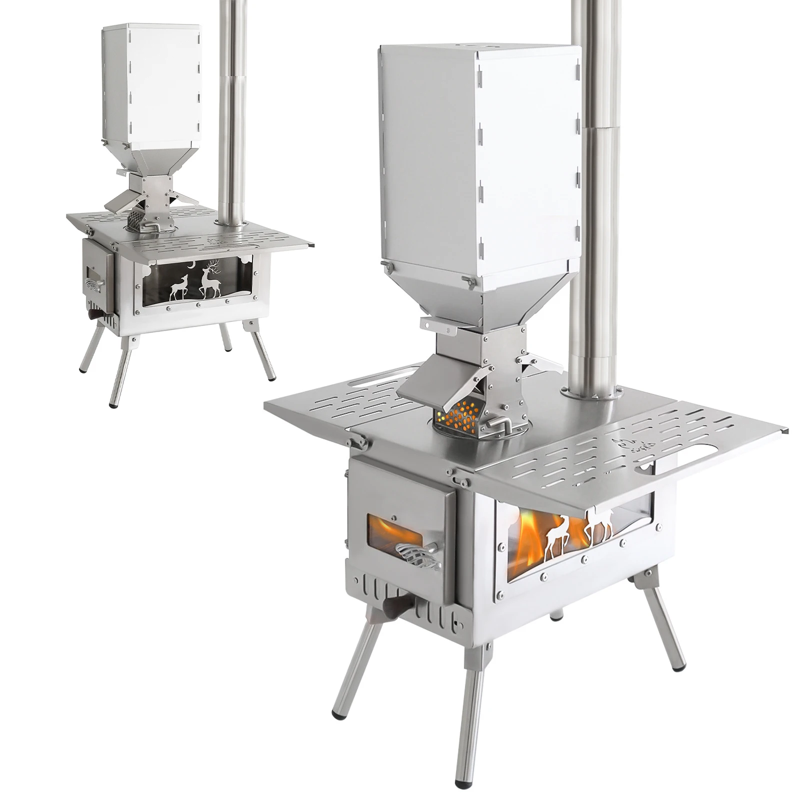 

Portable Wood Burning Stove Stainless Steel Pellet Burner with Chimney Pipe Camping Stove for Outdoor Cooking Hiking