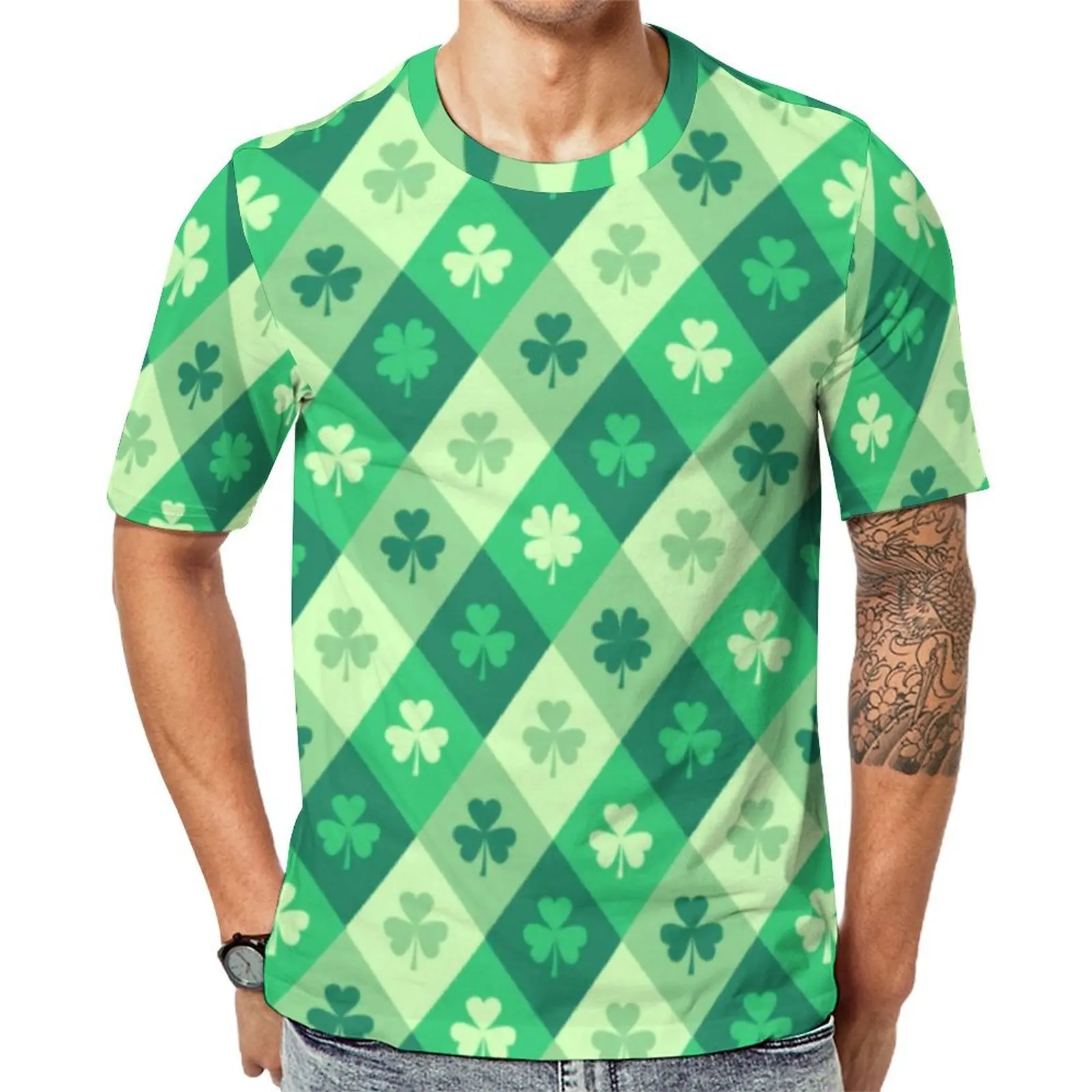 Green Shamrock T-Shirt Lucky Saint Patricks Day Hip Hop T Shirts Men Casual Tee Shirt Summer Short-Sleeve Printed Tops Big Size