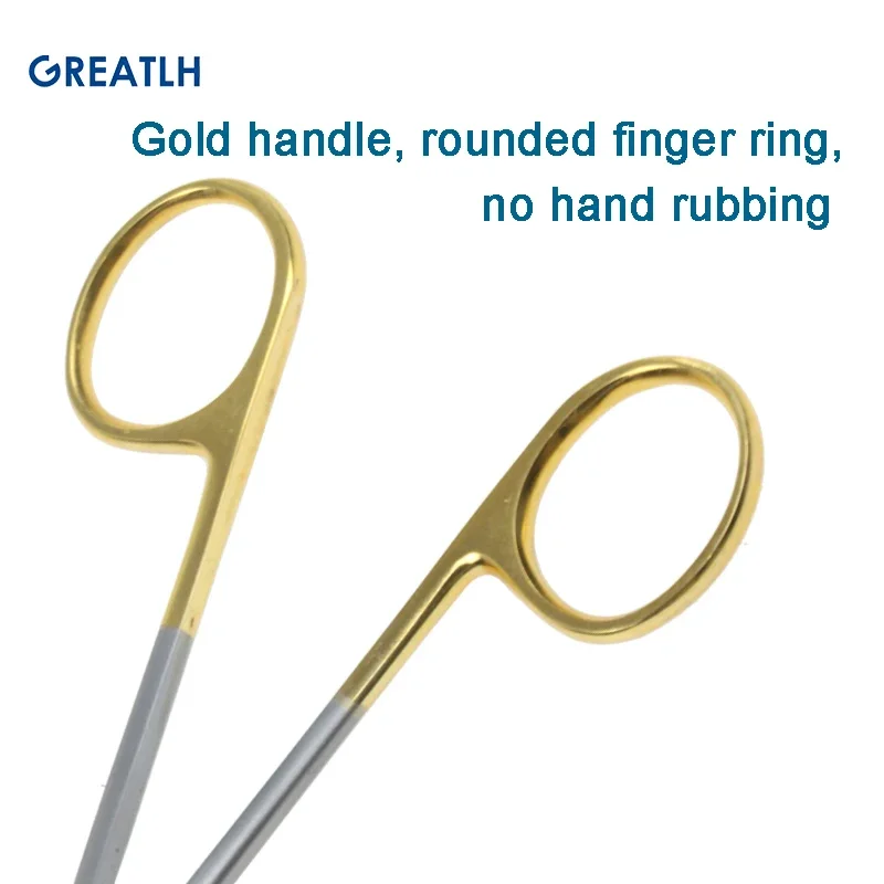 Stainless Steel Golden Handle Cut Tissue Scissors Pointed Straight Curved Head Tissue Scissors Autoclavable