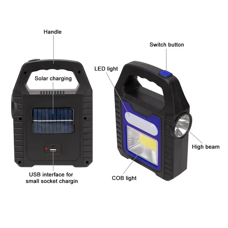 Z20 Portable Solar Lantern COB LED Work Lamp Waterproof Emergency Spotlight USB Rechargeable Handlamp Outdoor Hiking Camping