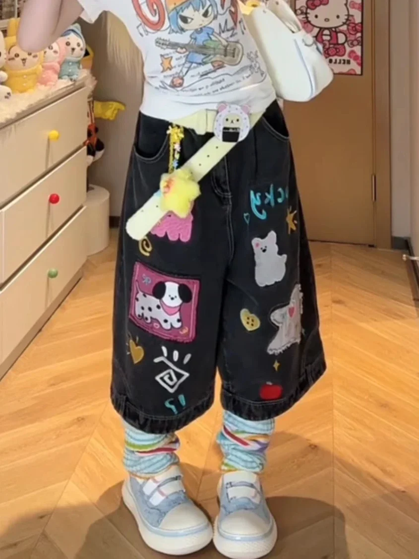 Giappone Kawaii Pantaloni di jeans Donna Dolce Harajuku Vintage Capri Jeans Ragazza carina Kpop 2000s Elegante Grunge Y2k Streetwear Bottoms