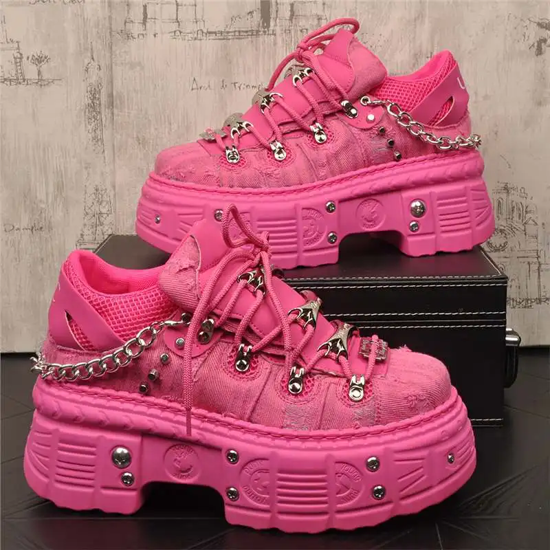2025 Tide Brand Cloth Surface Old Trend Men's Platform Internet Celebrity Chain Fashion Casual High Heel Board Shoes