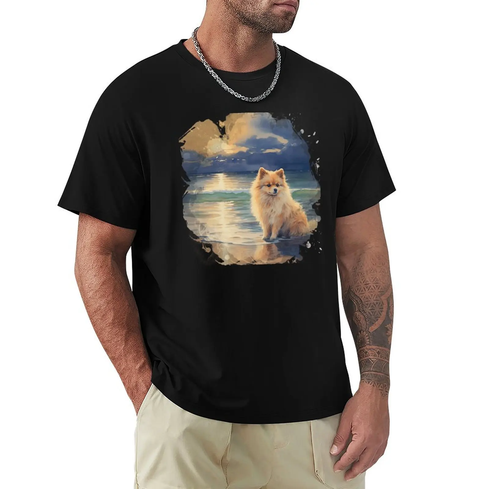Pomeranian At The Beach T-Shirt man t shirts graphic T-Shirt