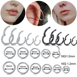 Clicker de tabique nasal de acero inoxidable 316L, anillo de segmento con bisagras, aros para la nariz, labio, oreja, cartílago, oreja, hélice, Piercing corporal, joyería, 1Pc