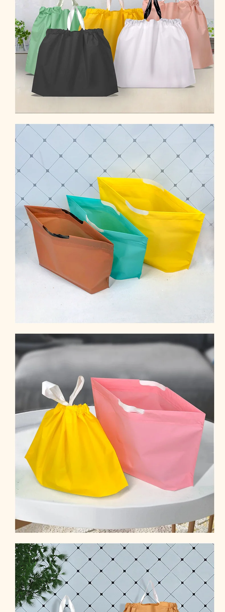 50 Stück Matte Tragetaschen mit Kordelzug für Bekleidungsgeschäfte, Verpackungstaschen für Takeout, Geschenktüten, unterstützt Logodruck – Detail 3