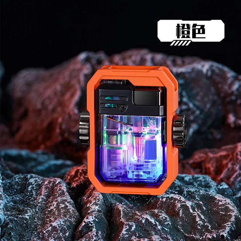 New Cool Rotating Gyro with LEDColorful Lights Windproof Lighter Personalized Transparent Air Chamber Inflatable Lighter Smoking