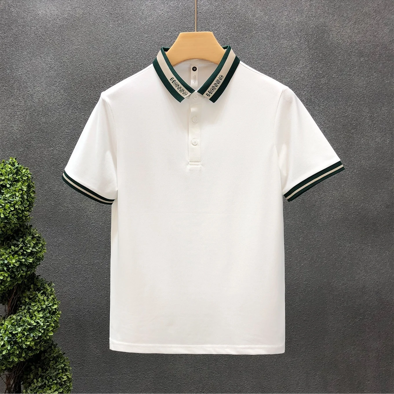 2024 New Summer Temperament High-end Men\'s Fashion Color Blocking Letter Printed Lapel Casual Business Short Sleeved POLO Shirt