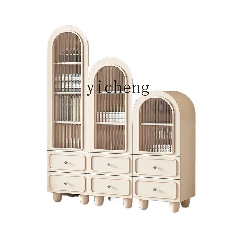 

TQH cream wind French arched bookcase with glass door against the wall Free combination cabinet Living room dust display locker