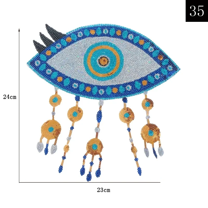 Evil Eye Embroidery Patches Fashion Sequin Appliques DIY Sewing Accessories Iron-on Stickers Punk Decoration Patch for Clothing