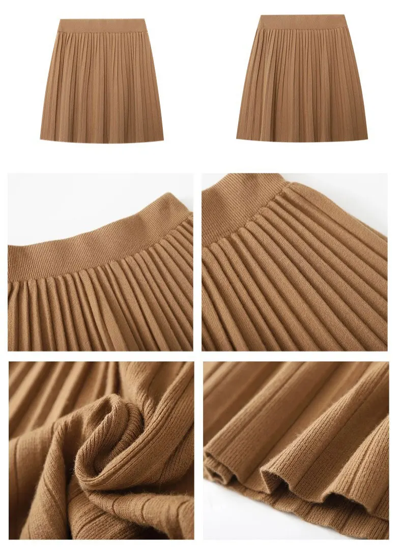 Femmes automne Mini Jupe taille haute tricoté matériel a-ligne jupes plissées haute qualité vêtements Jupe Femme Faldas Jupe Saia