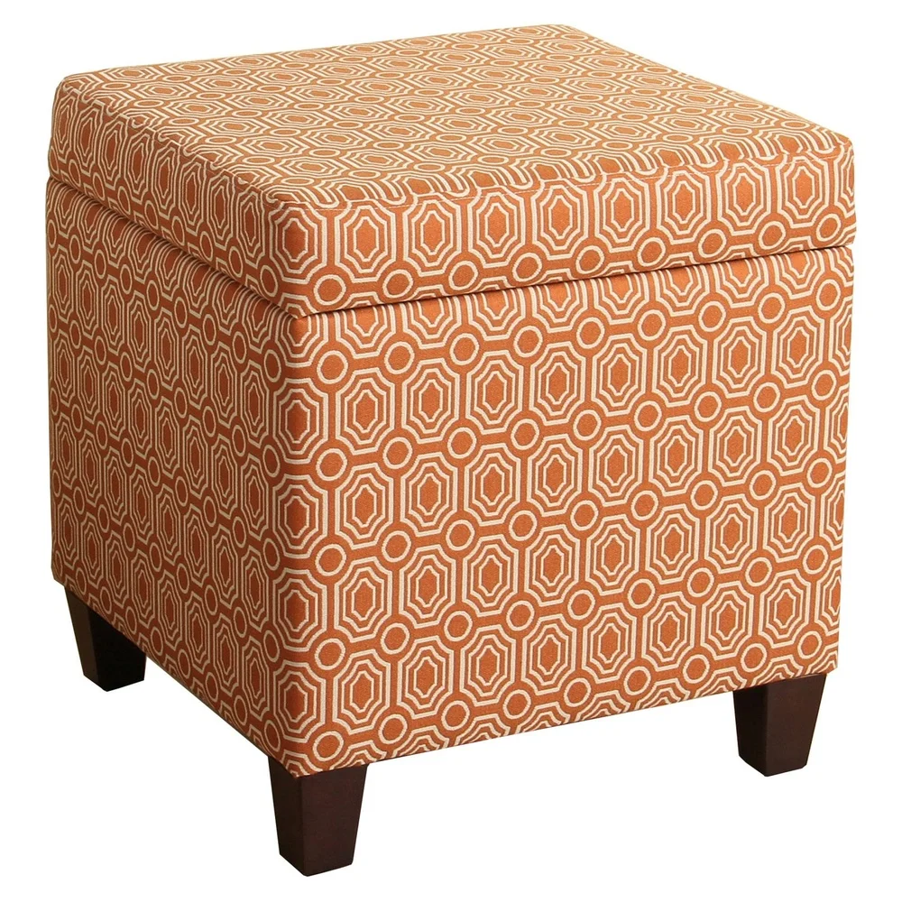 Geometric Patterned Wooden Ottoman with Easy Access Storage Lid Ideal Living Room Bedroom Seating