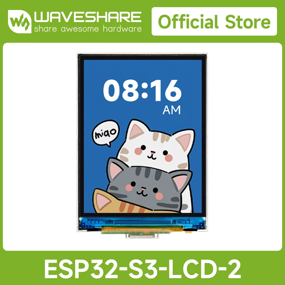 Płytka rozwojowa ESP32-S3-LCD-2 Waveshare z 2-calowym wyświetlaczem 240*320 pikseli, 32-bitowy dwurdzeniowy procesor LX7, obsługuje WiFi i Bluetooth.