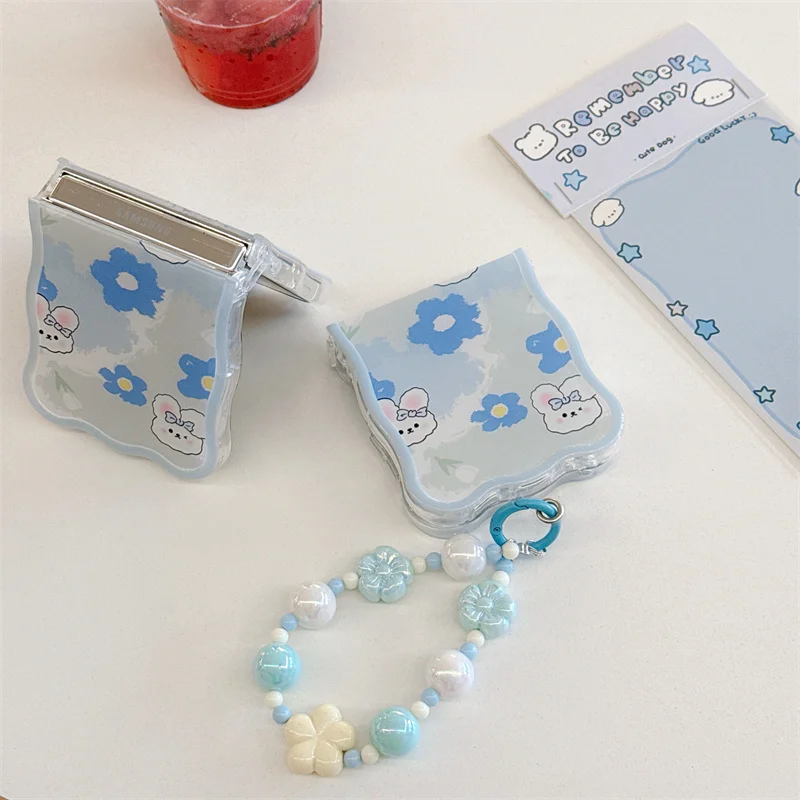 

For Samsung Galaxy Z Flip 3 4 5 Case Cartoon Rabbit Flower Bracelet Wave Clear Shockproof Cover For Samsung Z Flip5 ZFlip5