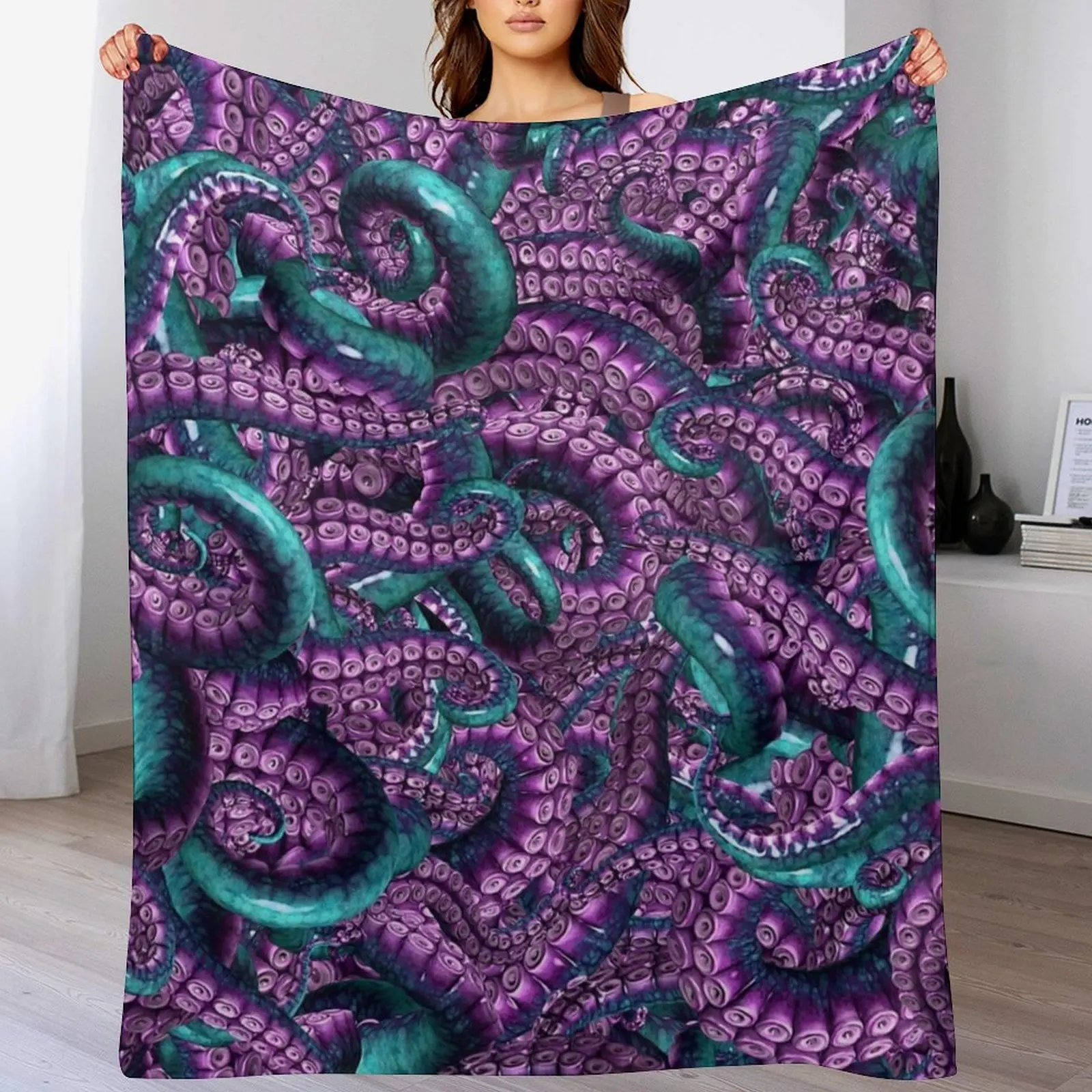 HR More Tentacles ~ Teal & Violet Throw Blanket sofa bed Soft Beds halloween Blankets