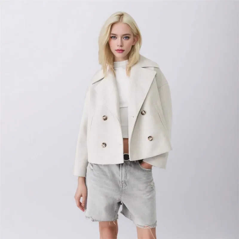 

Elegant urban commuter women's coat 2025 Autumn new style suit collar double-breasted simple versatile mid-length women's coat