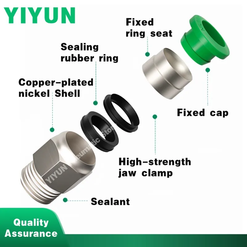 100pcs PC4 6 8 10 12-M5/01/02/03/04 Pneumatic Quick Insert Connector Copper Plated With Nickel Threaded Straight Joint PC Series