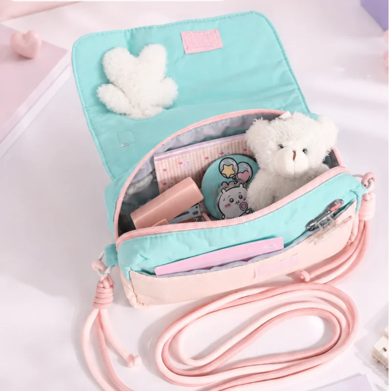 Korean Style Bear Plush Pencil Case Large Capacity Stationery Organizer Bag for Girls Students School Supplies