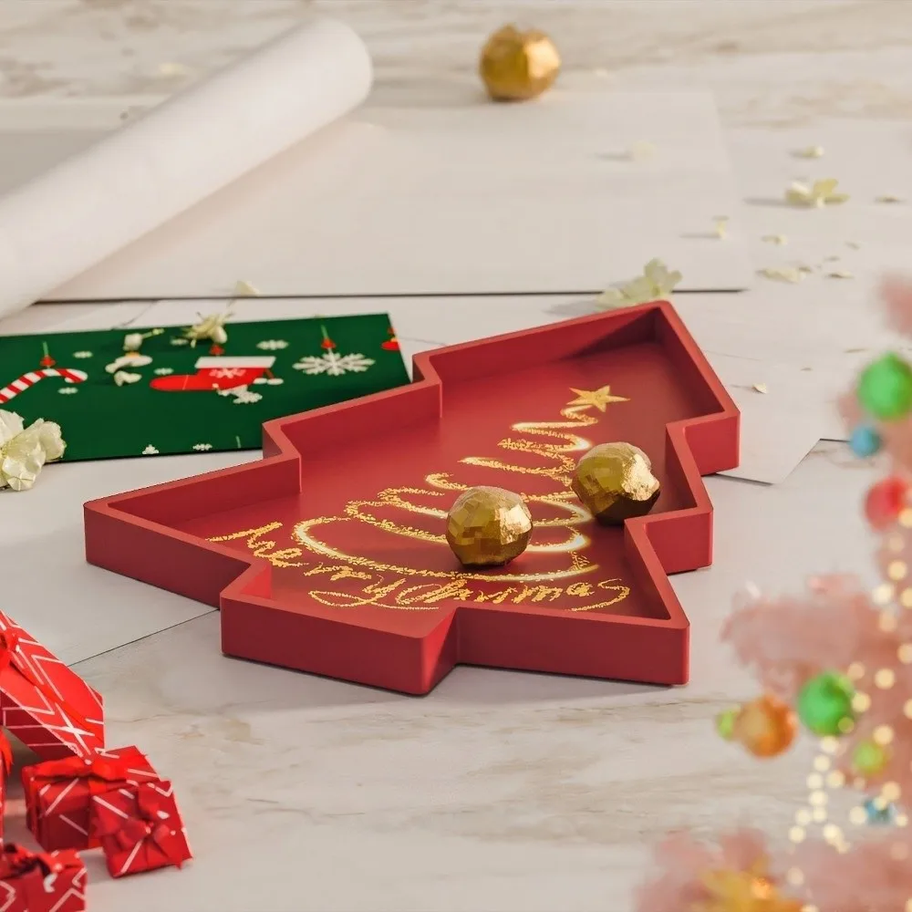 DIY Christmas Tray Mold Silicone Multi-purpose Xmas Plate Ornament Mold Heat-resistant Non-stick Epoxy Resin Plaster Wax Mold