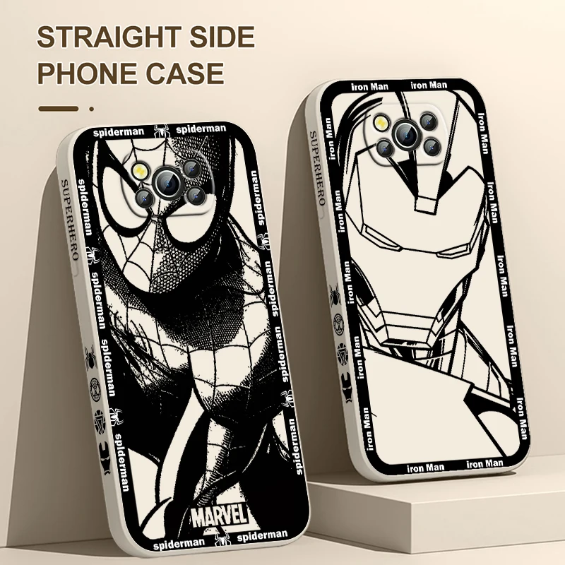 Avengers spider man iron man Xiaomi Poco Phone Case For X4 X3 F4 F3 NFC M5 M4 M3 GT S Pro 4G 5G Liquid Left Rope Cover