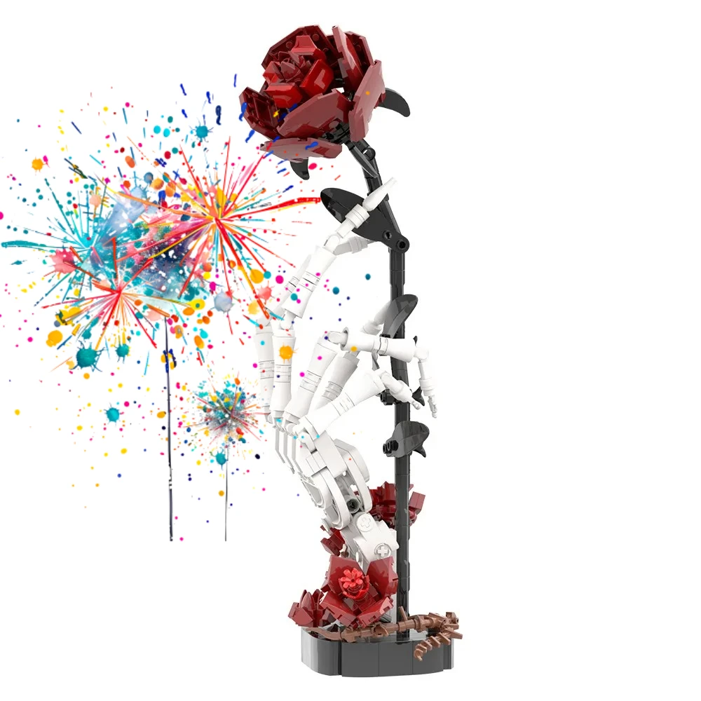 

Skeleton Hand Rose Building Blocks Model Horror Bouquet Assembly Brick Toy Creative Thanksgiving Halloween Christmas Gift