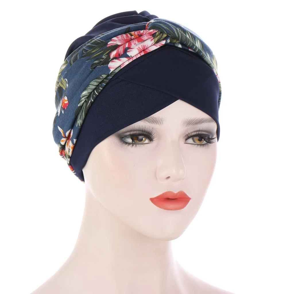 1 buah topi Turban wanita Turban bunga hitam bungkus kepala Afrika topi Turban luar ruangan harian untuk wanita