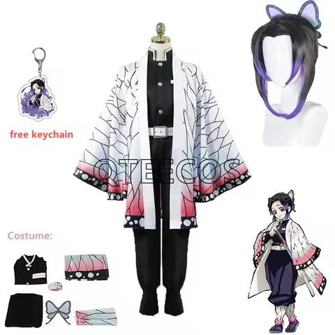 bilibili Demon Slayer Kochou Shinobu Cosplay Costume Wig Set Kimetsu No Yaiba Kimono Uniform Halloween Anime Costumes for Adult