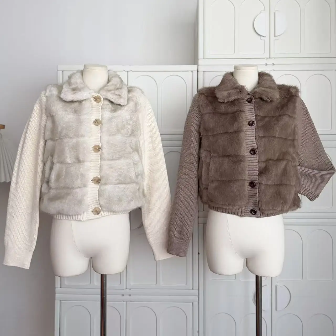 المرأة الخريف الشتاء فو المنك الشعر محبوك المرقعة واحدة الصدر معطف سيدة رفض طوق فو الفراء قصيرة أبلى #1