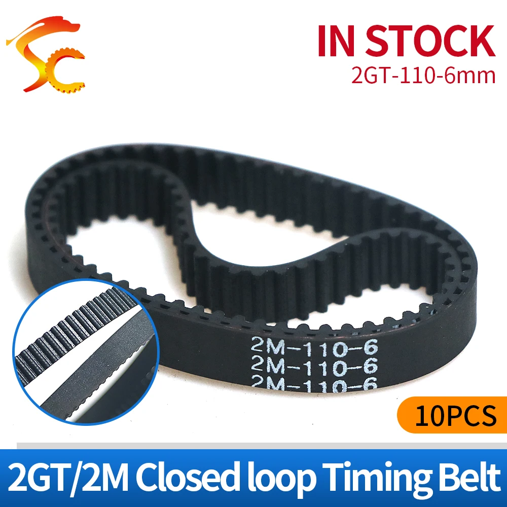 10pcs GT2 110 belt closed loop rubber 2GT-110-6 timing belt Teeth 55 Length 110mm width 6mm for 3D printer