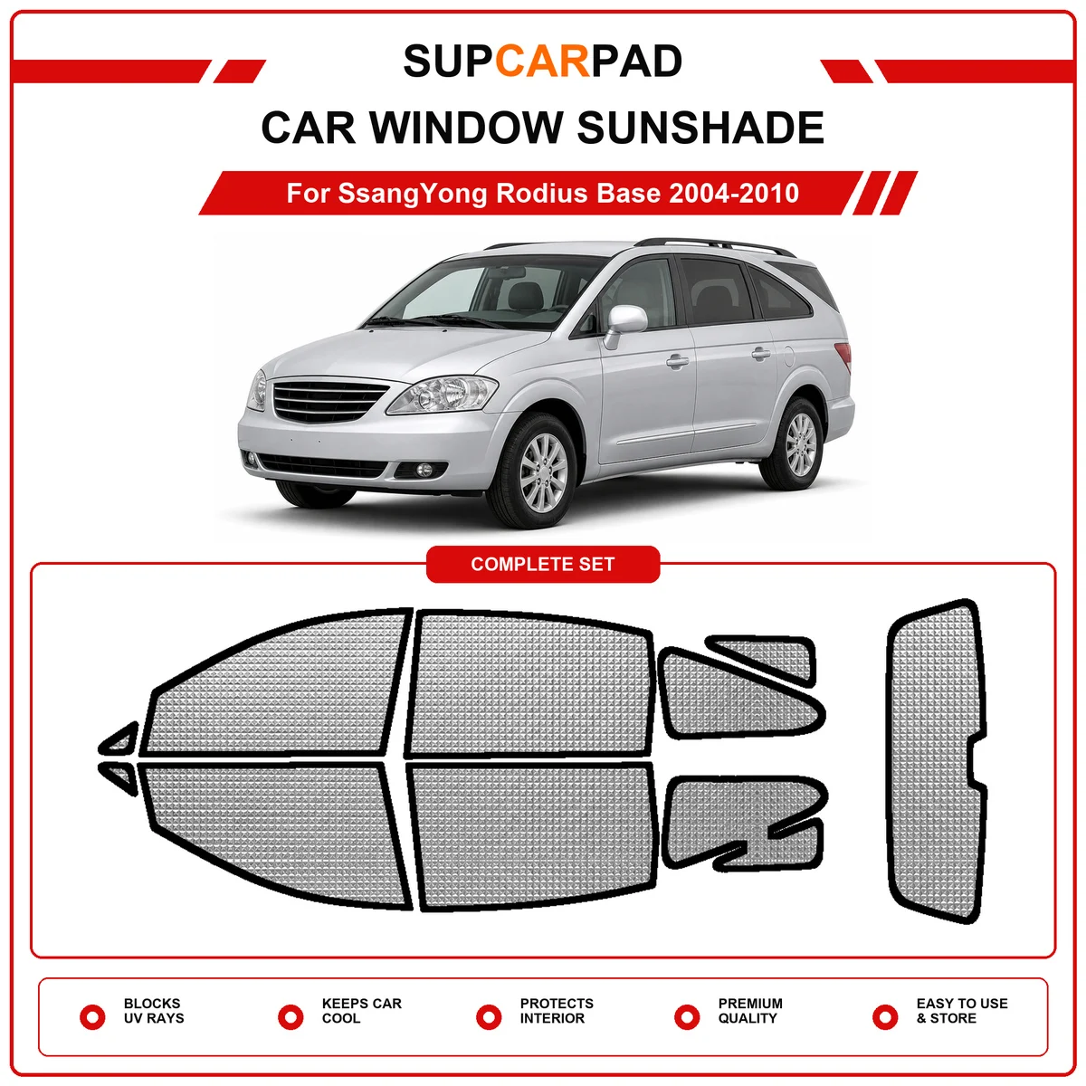 For SsangYong Rodius Base 2004-2010 Pre‑Cut Auto Window Sunshade Anti‑UV Car Sun Visor Protector