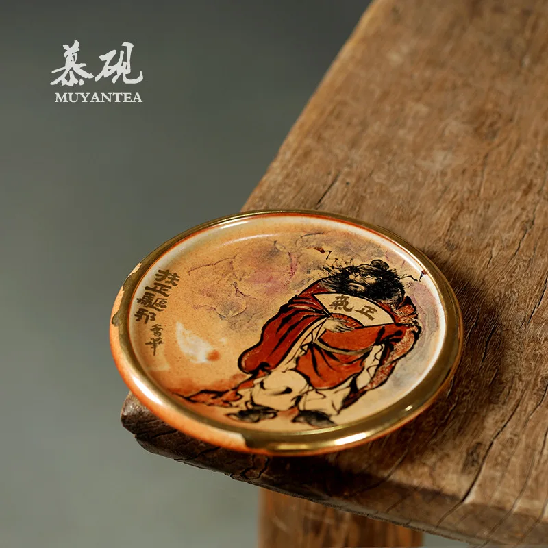 Mu Yan Handmade Coarse Pottery Hand-Painted Stand Clay Firewood Fired Shino Dry Brewing Platform Ceremony Kung Fu Tea Set Zhong