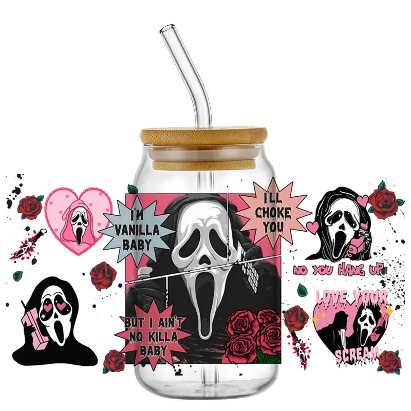 

2025 Halloween Cute Villains Series Cartoon UV DTF Cup Wrap For 16oz Libbey Coffee Glass Can Cup uvdtf Wrap Car Sticker DIY
