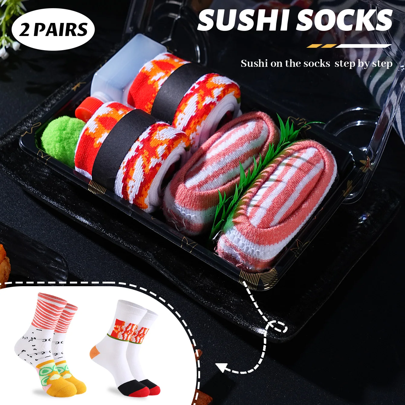 2 pairs of unisex mid-calf socks in a novelty and interesting salmon-themed gift box, creative socks with a fashionable and trendy style, comfortable and breathable, suitable for parties, casual wear, Valentine's Day, Halloween, birthdays, Christmas, New Year, Thanksgiving, autumn and winter, all-season styles, creative gift box