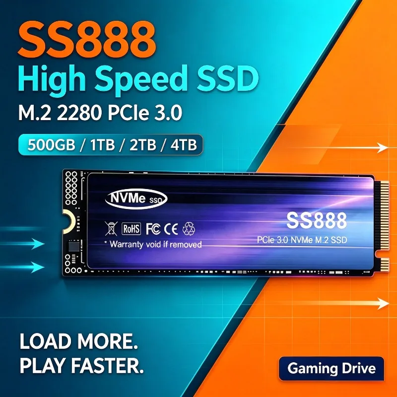 High Speed 1TB 2TB 4TB SSD NVMe SS888 M.2 2280  Internal Solid State Drive PCIe 3.0 Gaming Drive Works for  Laptop PC Hard Disk