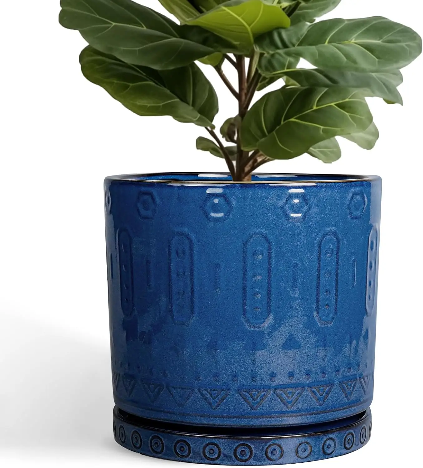

12-дюймовый керамический цветочный горшок с дренажными отверстиями и поддоном, синий круглый кашпо для декора дома и улицы