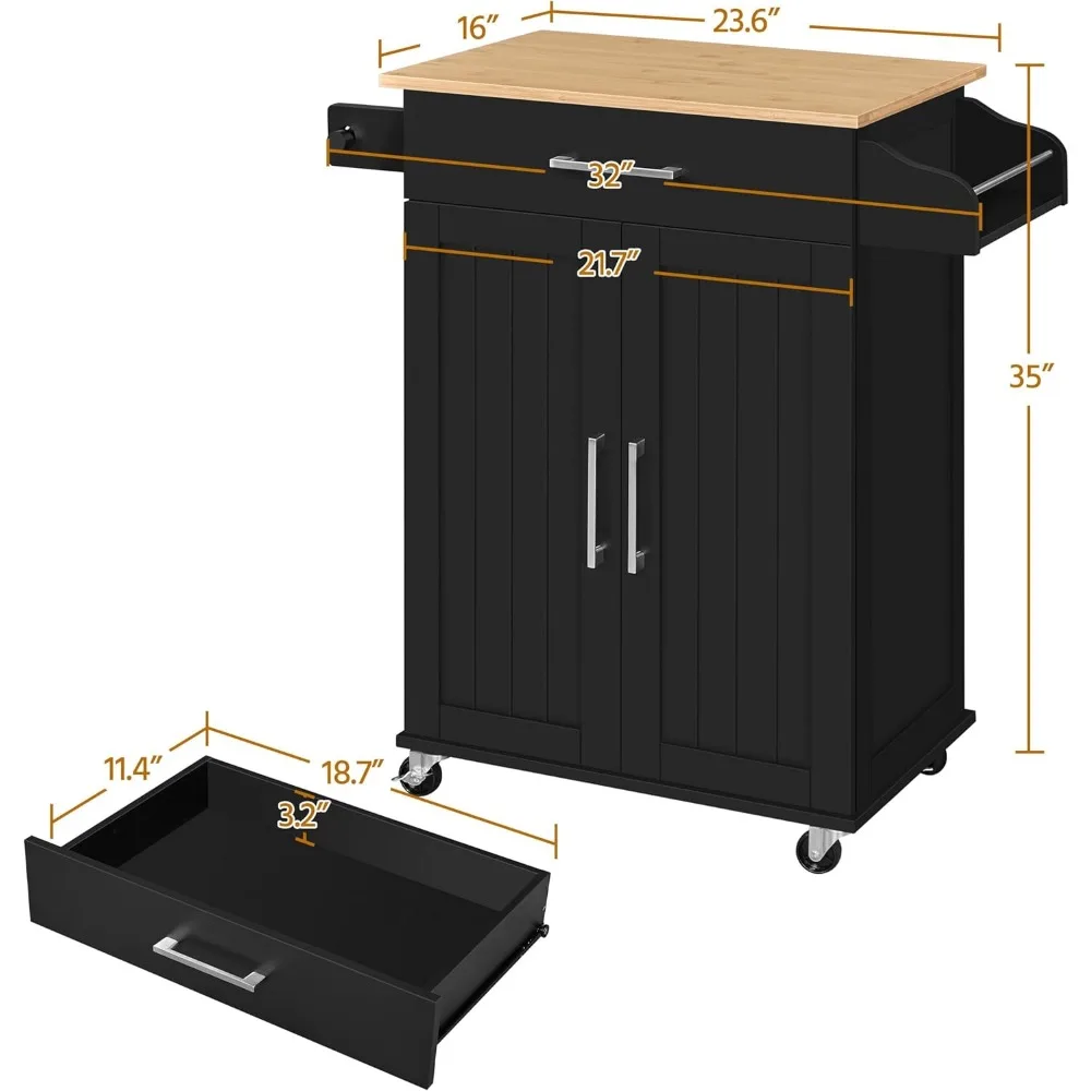 جزيرة مطبخ متنقلة مع مساحة تخزين، وخزانة، ودرج، ورف توابل، وبار منشفة لتناول الطعام #4