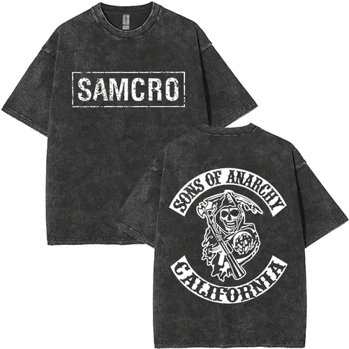 Imagen 1 del producto Camiseta limitada de Anarchy Son Samcro Vintage Wash, camiseta informal de Hip Hop Rock con esqueleto para hombre y mujer, Top de manga corta