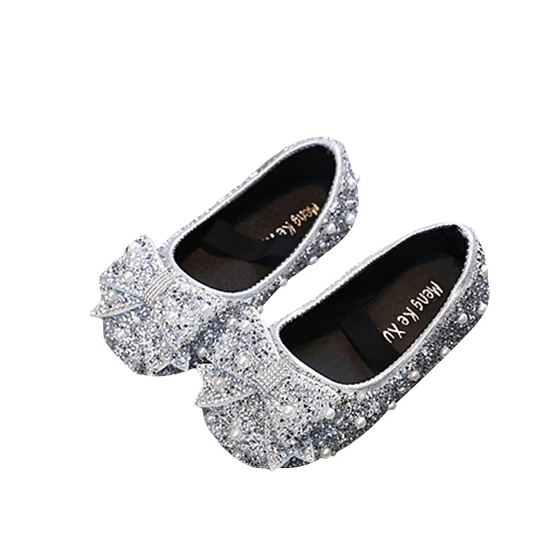 AvoDovA-Bowknot Princess Shoes PU Leather Bowknot Glitter Pearl Non-slip Flat Shoes Birthday Wedding Party Children s Shoes