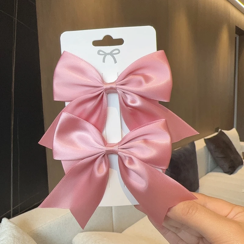 2 Stks/partij Effen Kleur Lint Grosgrain Strikken Haarclip Voor Kinderen Meisjes Haarspelden Haarspeldjes Handgemaakte Baby Hoofddeksels