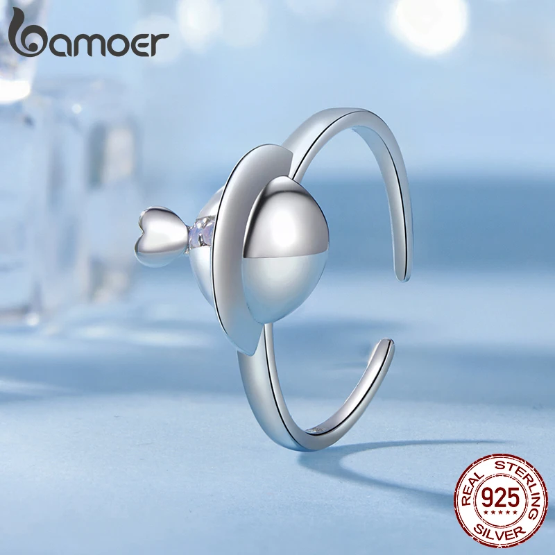 Bamoer Original 925 Sterling Silver Heart Planet Ring Space Open Rings White Gold Romantic For Women Party Gift Fine Jewelry