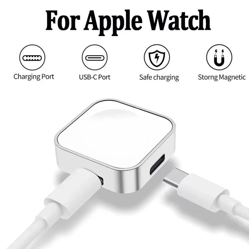 Metal Magnetic Watch Wireless Charger Portable Smartwatch Charger For Apple Watch 9 8 7 6 5 4 Type C L Double Port Charger Watch