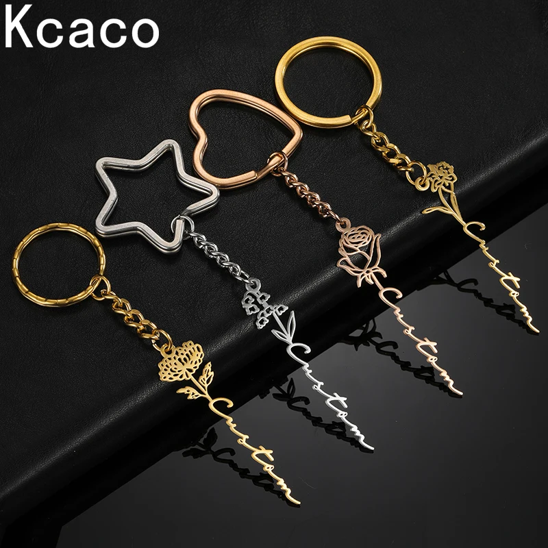 

Customized Birthday Flower Name Key Chain Stainless Steel Circle Star Heart Key Ring Letters Pendant with 25mm Chain Keychains