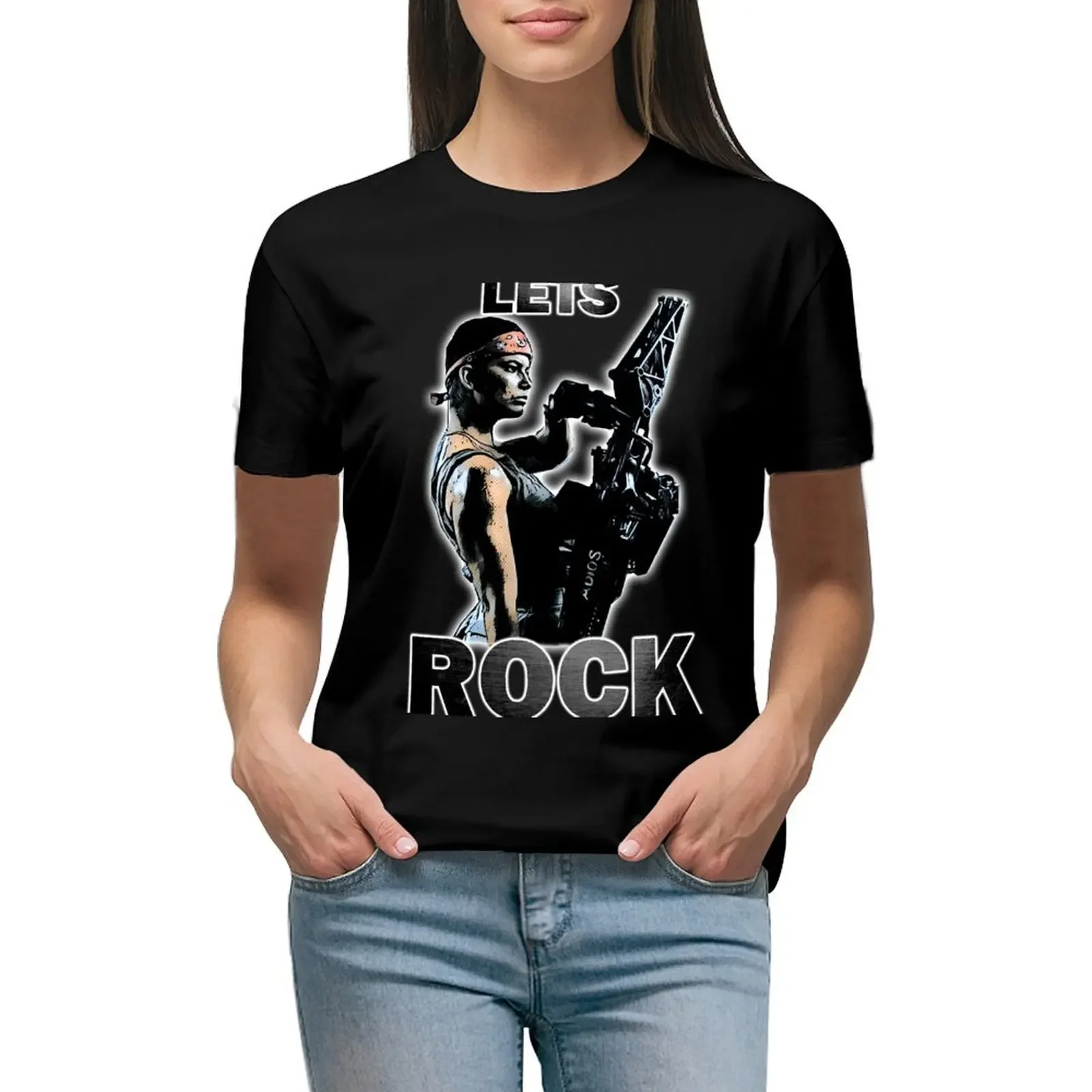 

Lets Rock T-Shirt summer tops blacks new edition sublime graphic t-shirts for Women