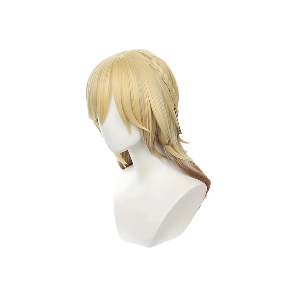 Kualitas tinggi Genshin dampak Cosplay Wig Anime Kaveh Wig panjang Linen emas dengan Braid tahan panas Wig rambut