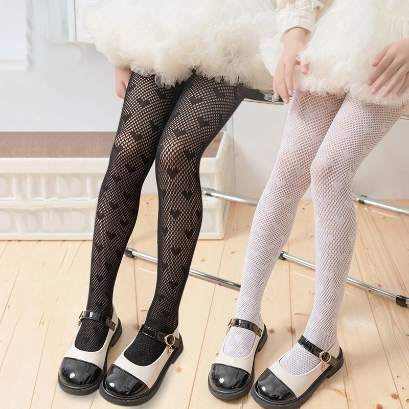 2/1 Pair Baby Girls Kids Dance Stocking Children School Student Uniform Tights Princess geometry Heart shape Kids Mesh Pantyhose