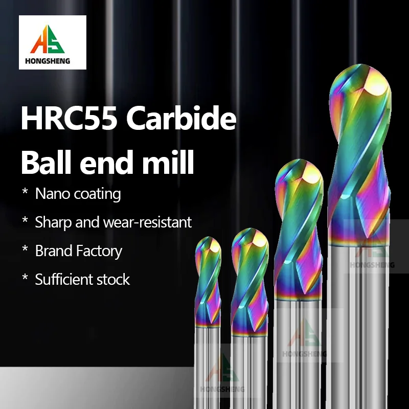 

HRC55 2-зубая сферическая концевая фреза Твердосплавная фреза Фрезерный станок с ЧПУ Фрезерный инструмент R0.75 R1 R6 R4 R7 R8 Шаровая концевая фреза