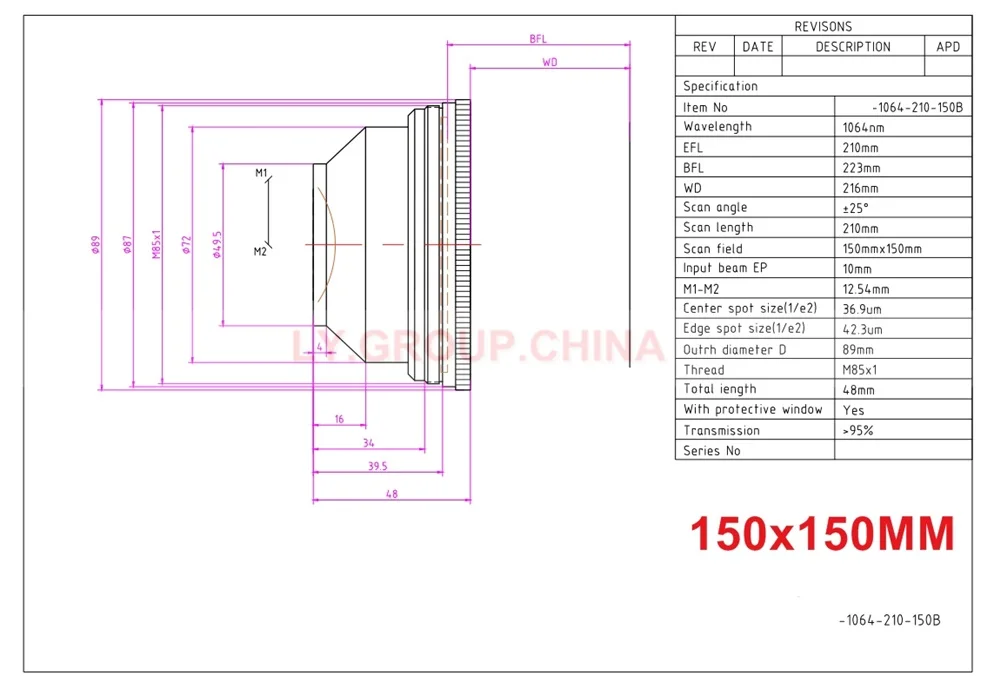 1064nm F‑theta Scan Field Lens M55 / M85 Mount Thread, Multi‑Focal F100‑F430 Focus Lens Spare Component for Fiber Laser Marker